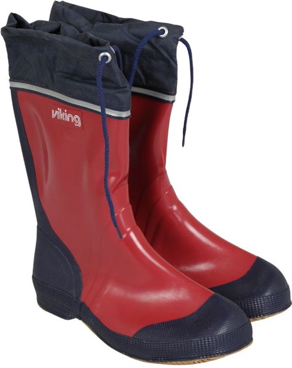 Rubberen kinderlaars-Antislip zool-Veterboord-Rood met blauwe rand-Maat 34-Waterdicht- Bootlaars