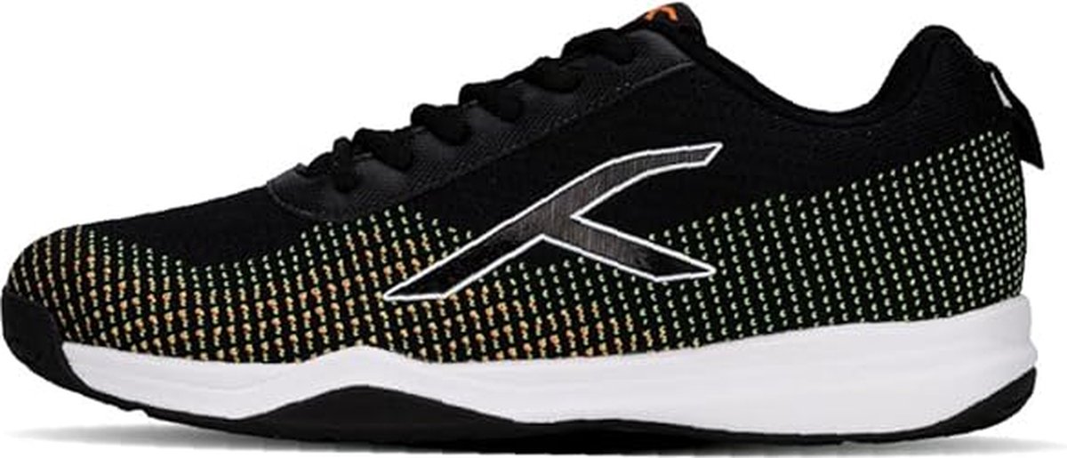 Hundred Blade Lite Non Marking Badminton Schoenen (Zwart Oranje Wit 8 EU) Unisex Materiaal: Gebreide bovenkant en Rubberen zool Ook perfect voor squash tafeltennis volleybal basketbal en zaalsporten Lichtgewicht en zeer duurzaam