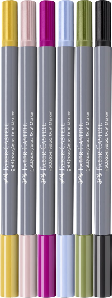 Faber-Castell - Duo aquarel marker - Goldfaber - set 6 stuks Lettering - brush / 0,6mm - FC-164524