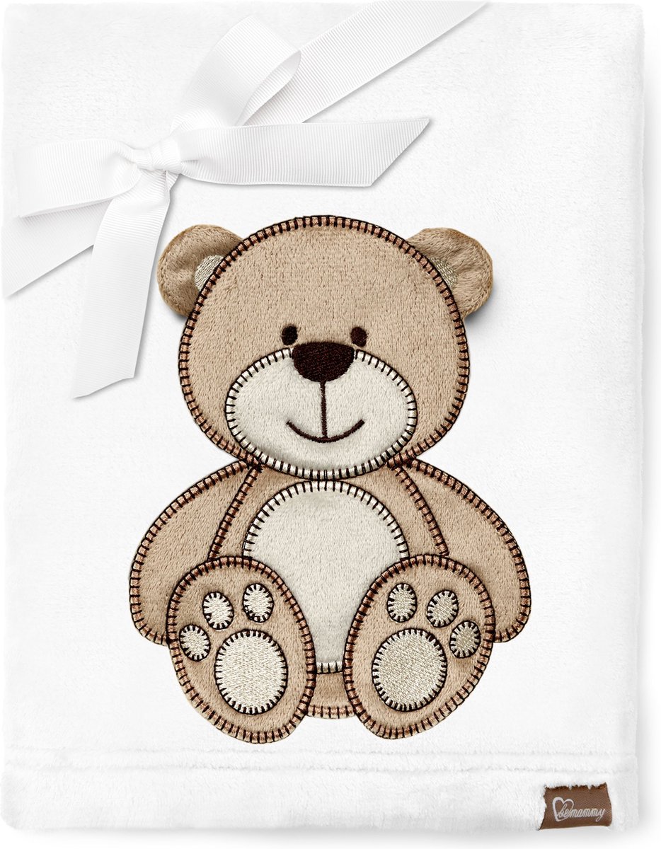Be Mammy Babydeken - Dekbed - Kinderdeken - Wiegdeken - Dekentje Baby - 76 x 102 cm - Wit - beer - BE-BE20-168-BBL