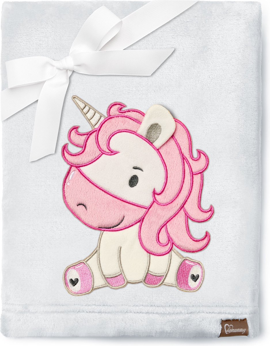 Be Mammy Babydeken - Dekbed - Kinderdeken - Wiegdeken - Dekentje Baby - 76 x 102 cm - Lichtgrijs - Eenhoorn - BE-BE20-168-BBL