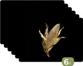 Placemats - 6 stuks - 45x30 cm - Placemat kunststof - Mais - Eten - Goud - Zwart - Borden onderleggers - Decoratie voor op tafel - Keuken tafeldecoratie accessoires - Vinyl onderlegger - Tafelversiering