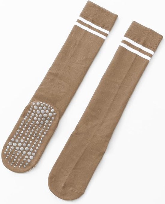 3 paar Khaki - Yogasokken met grip voor dames, antislip gekleurde, gevoerde kniehoge sokken tot over de kuit voor barre balletdans - yogasokken tot halverwege de kuit van Merkloos — afbeelding 2