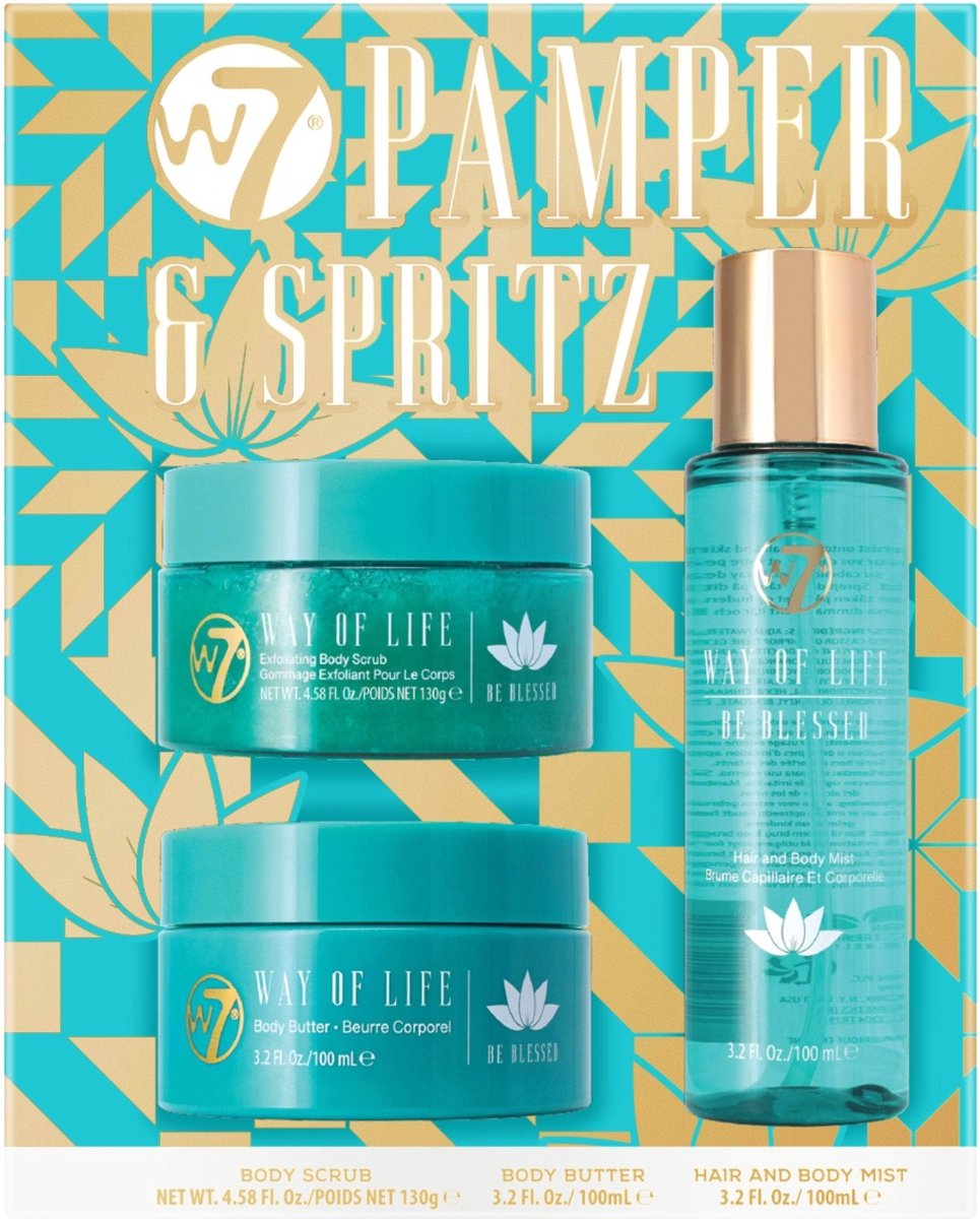 Goedkoopste W7 Luxe Verzorgingsset – Body Scrub, Body Butter en Haar Mist Set voor Hydratatie en Frisse Geur