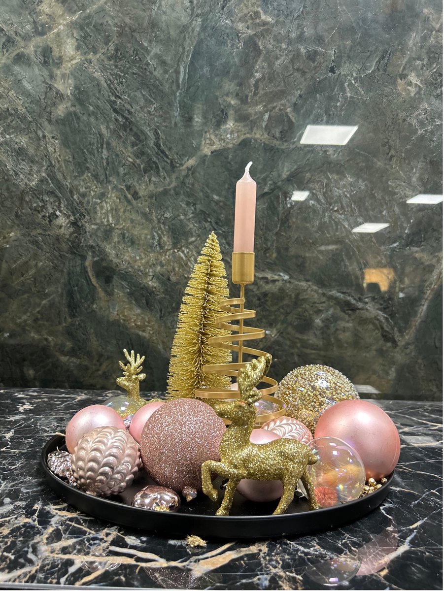 Kerst woondecoratie – Kerstdecoratie tafel – Roze/Zwart/Goud - Kerstboompje - Kerstboom - Kerstcadeau - Kerstdecoratie voor binnen - Interieur - Woondecoratie - Kerstcadeau vrouw