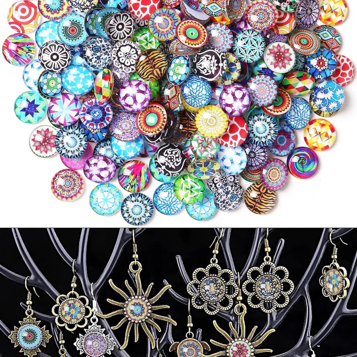 Decoratieve Glazen Cabochons Granulaat Bedrukt - 200 Stuks - 12mm - Ronde Cabochons - DIY Edelstenen - Thuis Tuin Bruiloft Herdenking Aquarium