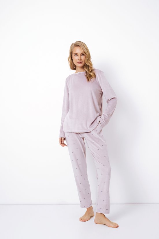 Paarse Dames Pyjama Izzie-Fluweelzachte Set-Lange Mouwen & Broek-Steekzakken & Verstelbare Taille-Maat XXL