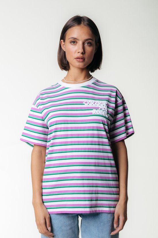 Colourful Rebel Puff Logo Stripe Loosefit Tee- XL