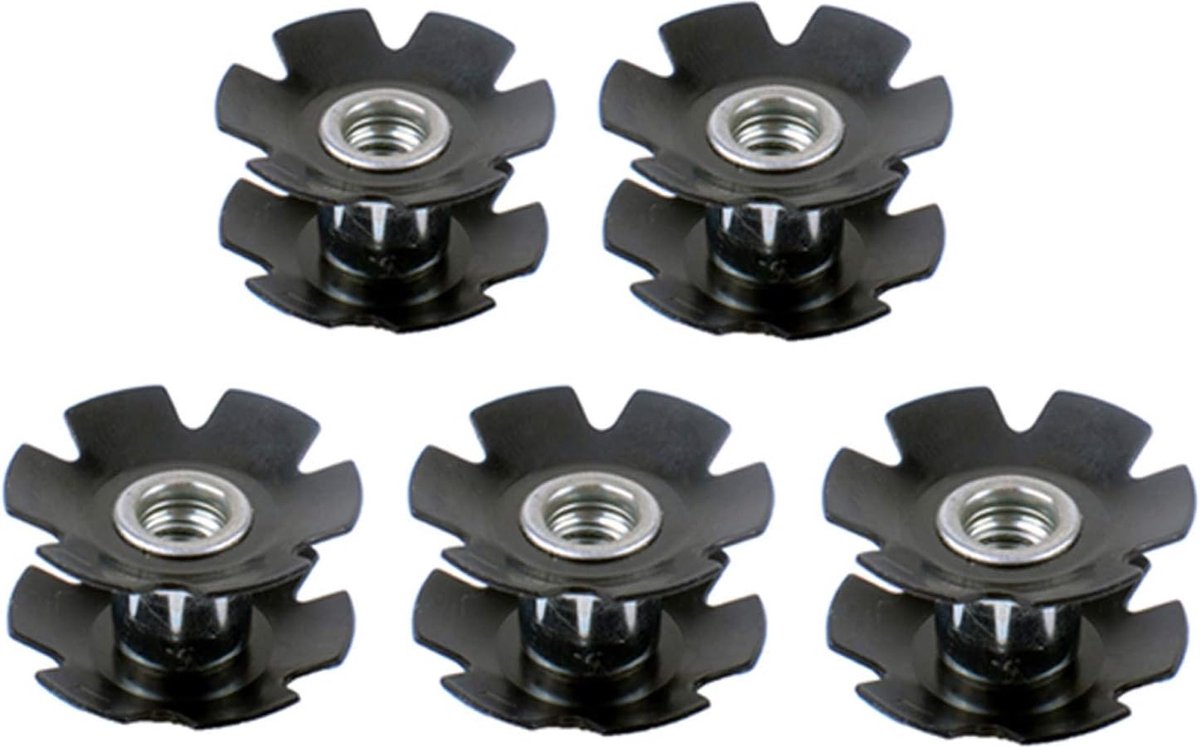 Stermoer Montage - 5 stuks - Star Nut - Staal - zwart - universele - voor fietsen, bergweg fiets vorken 1-1/8 inch