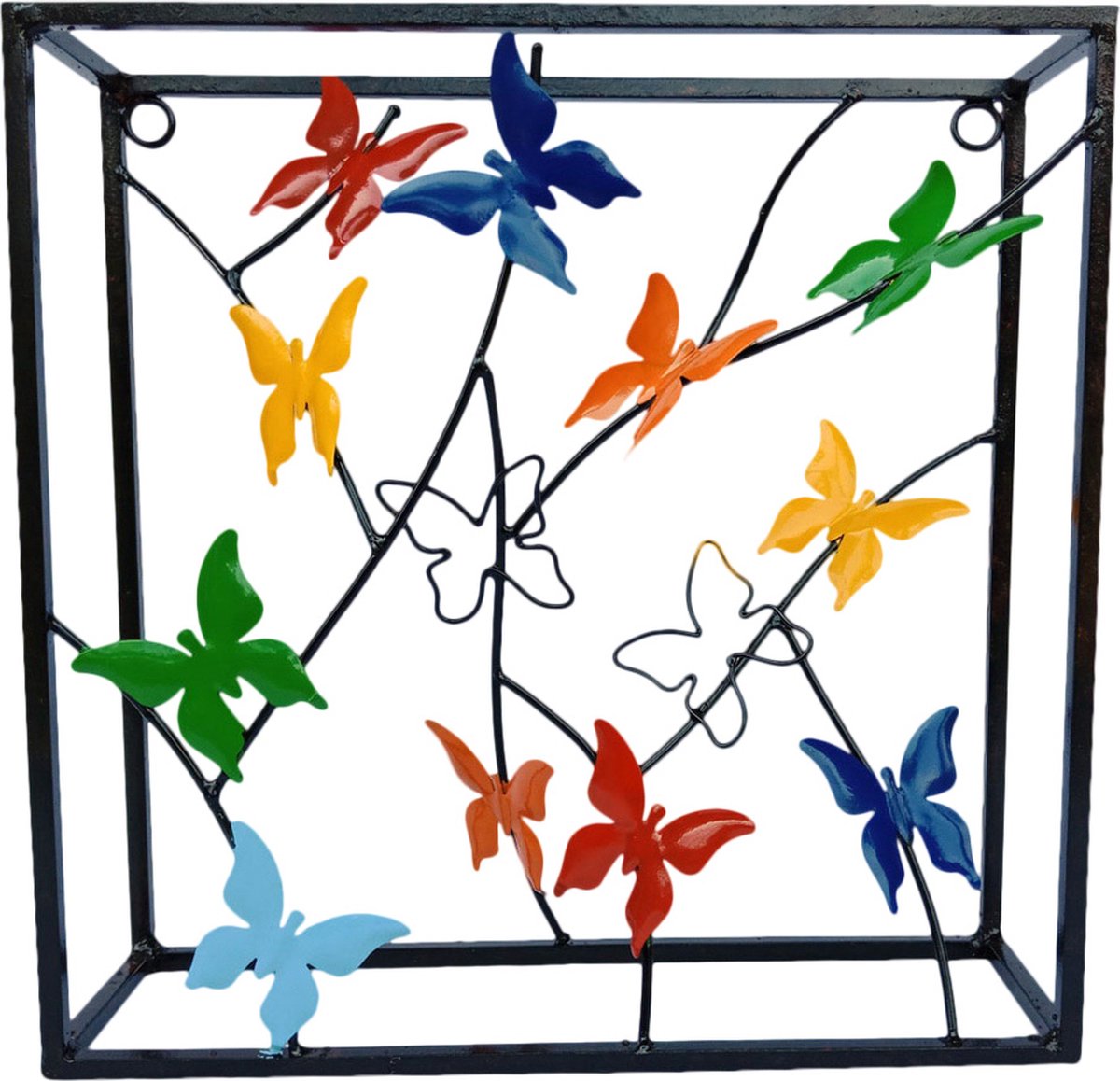 Wanddecoratie metaal vlinders vierkant frame S