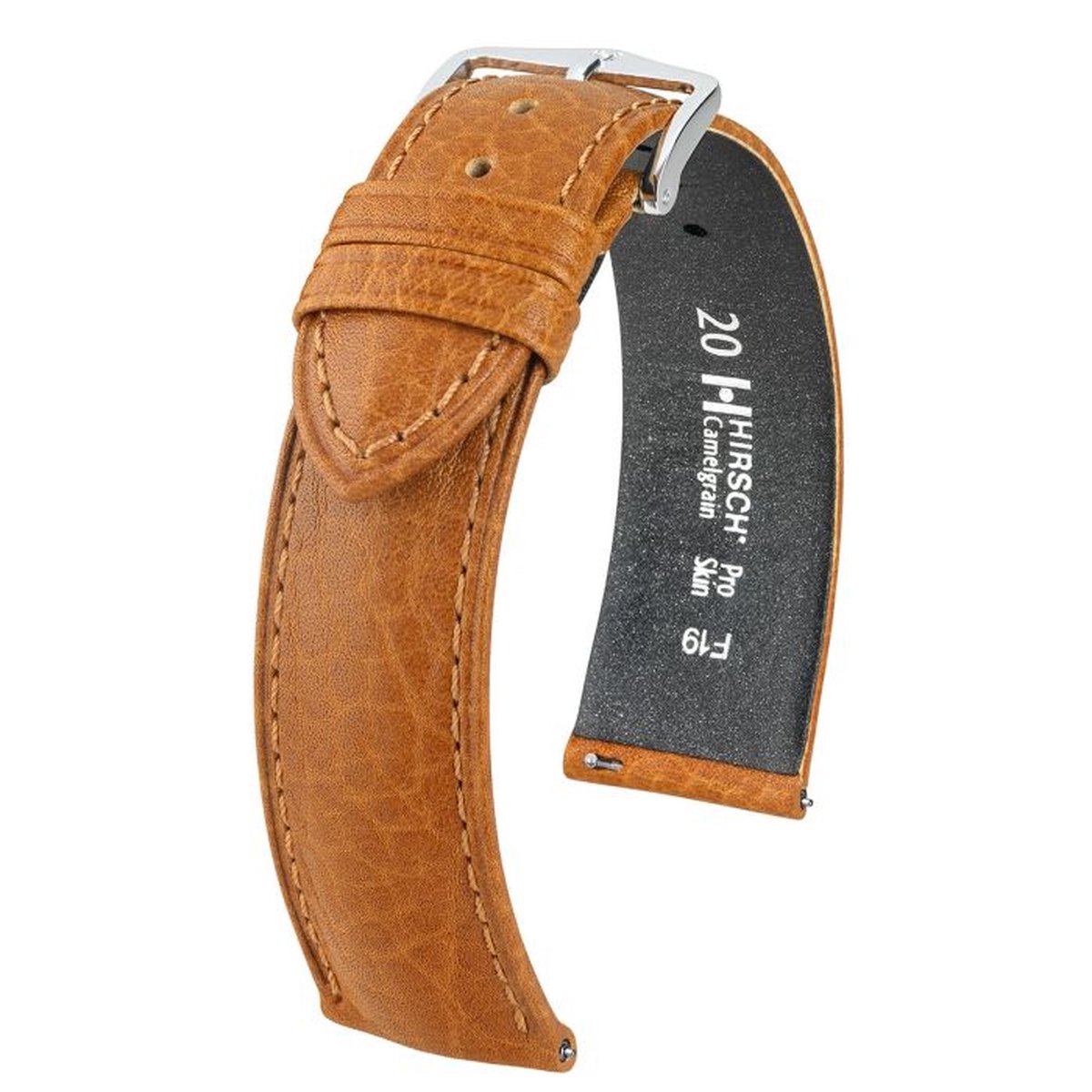 HIRSCH Camelgrain Horlogebandje - robuuste runderhals met karakteristieke krimpnerf, 20 mm Breedte bevestiging, honing - glanzend goud Sluit, past op Garmin, Galaxy Watch, Polar, Huawei Watch