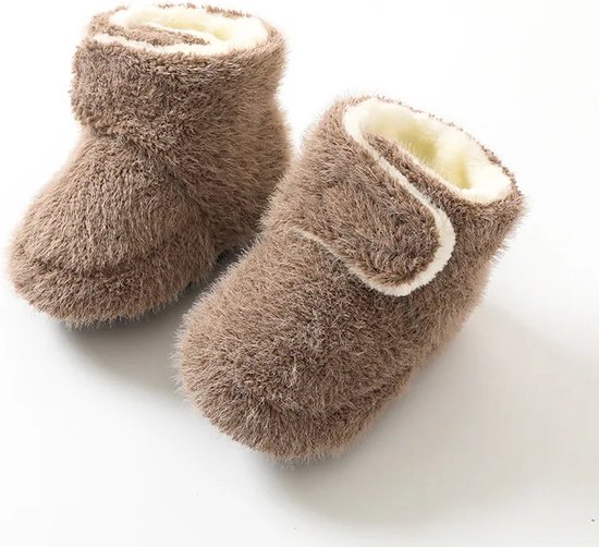 Ychee - Chaussons d'hiver en polaire Bébé - Unisexe - Antidérapants - Chauds - Doux - Knus - Hiver - 0-6 mois - 11 cm - Marron