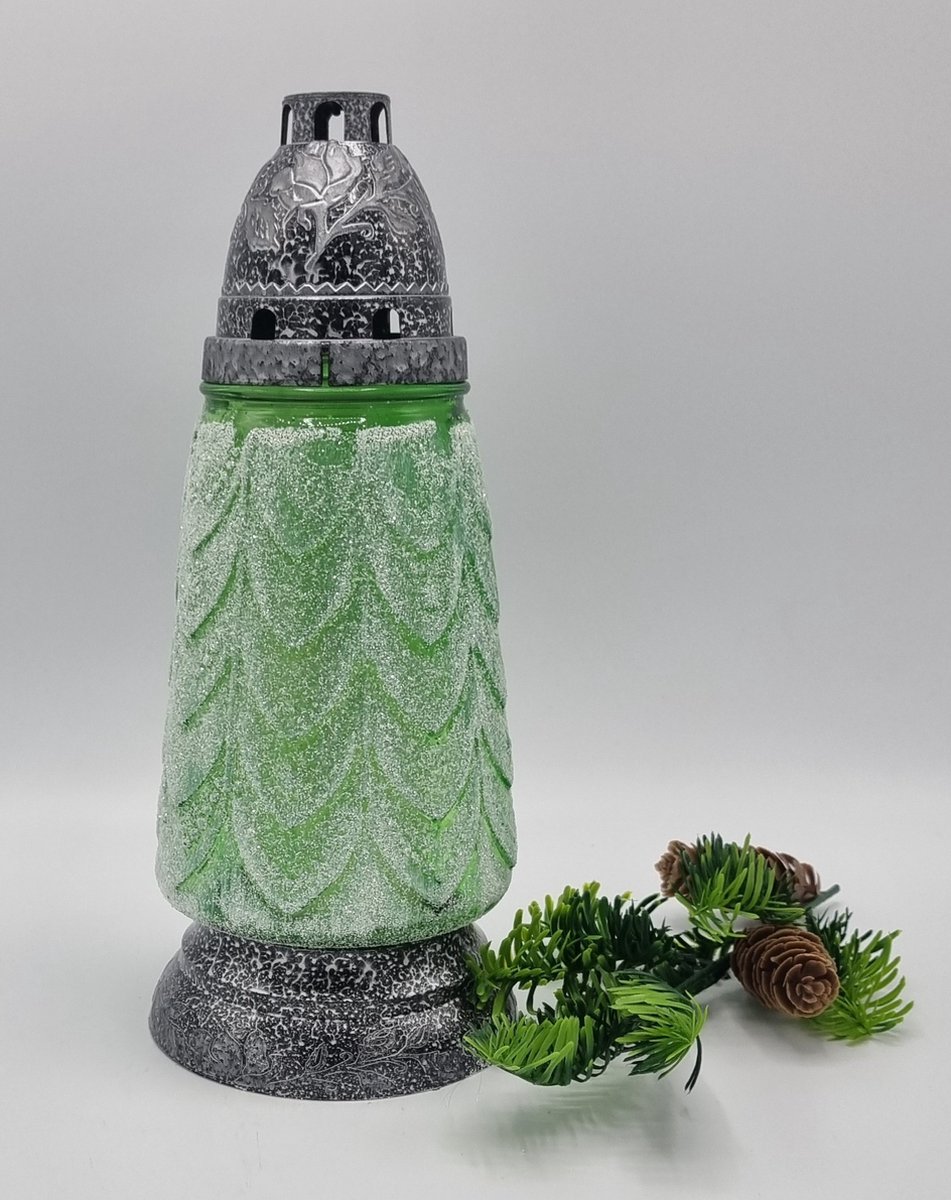 Lubema Herdenkingslicht - R85o - Kerstboom - Glitter- Zilver- Grafkaars - Graflicht- Graflantaarn - Grafdecoratie - Windlicht