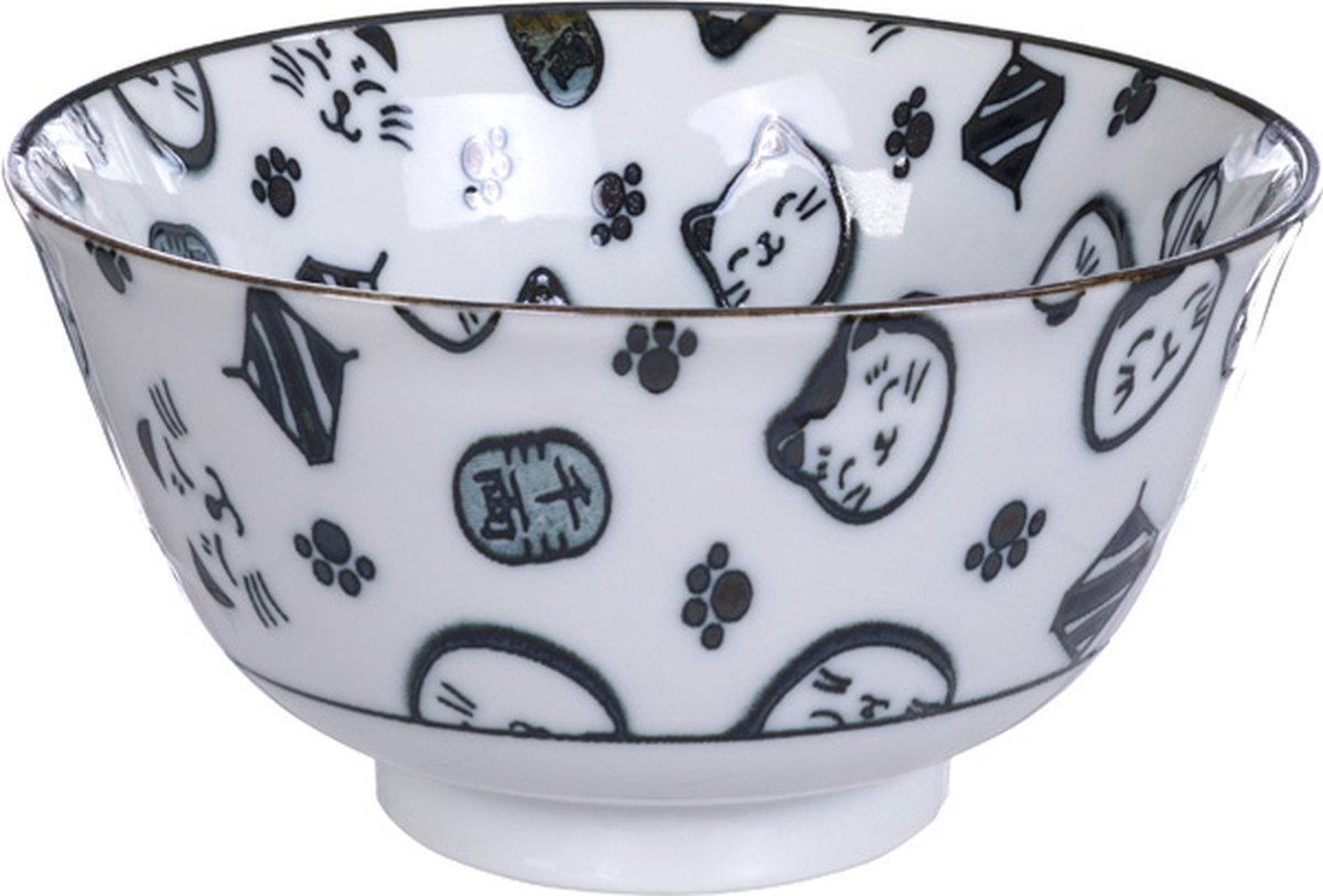 TOKYO DESIGN STUDIO - Kawaii Lucky Cat Neko Bowl 12.7x6.6cm 300ml Black HB-7710/A 6/48