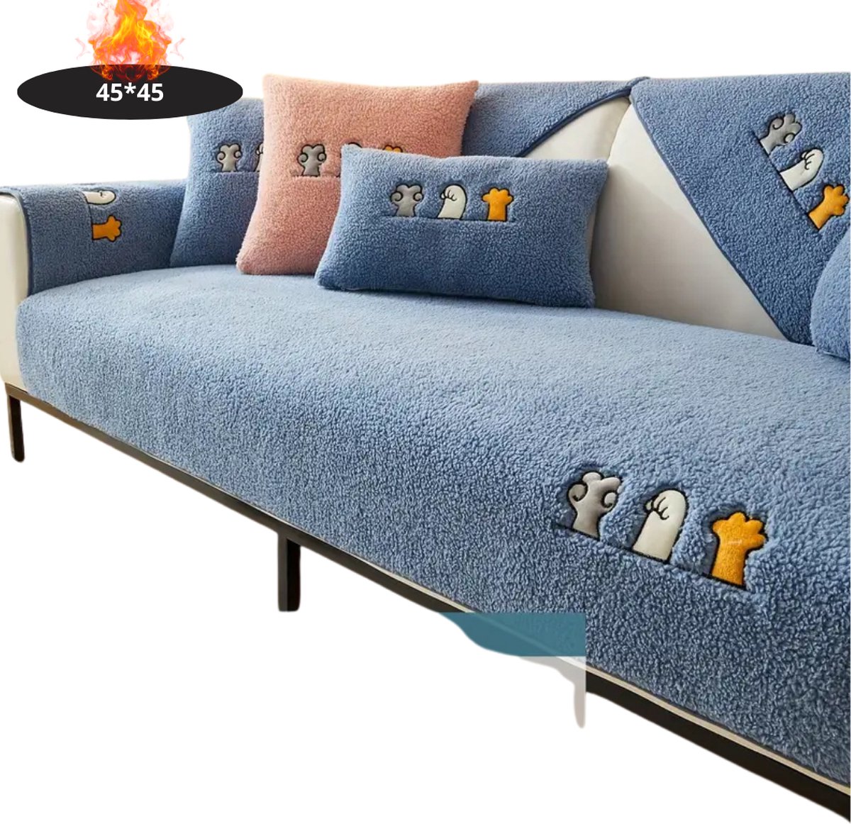 Bovista Bankhoes - Bankbeschermer - Stretch - Sofa Cover - Pluche - Blauw - Kussensloop 45x45