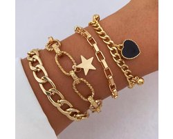 Sorprese Armband - Celestial Love - Goudkleurig - Armband Dames - 4-Delige Armbandenset - Cadeau - Model U