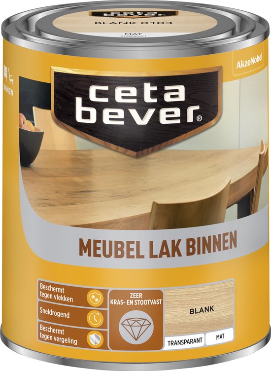 CetaBever Meubellak binnen, transparant mat, blank. Beschermt tegen vlekken, sneldrogend, beschermt tegen vergeling.