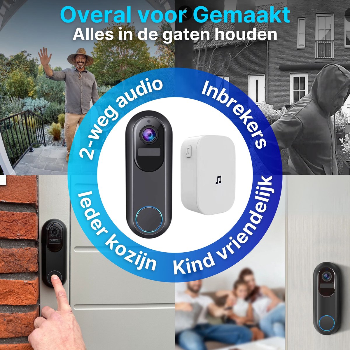 Afbeelding 3 van HB Video Deurbel met Camera WiFi - Draadloos op Accu met 2K Ultra HD Full HD Camera - Slimme Deurbel Inclusief Binnenbel & SD kaart (32GB) - Waterdichte Deurbel - Zwart - T Ring