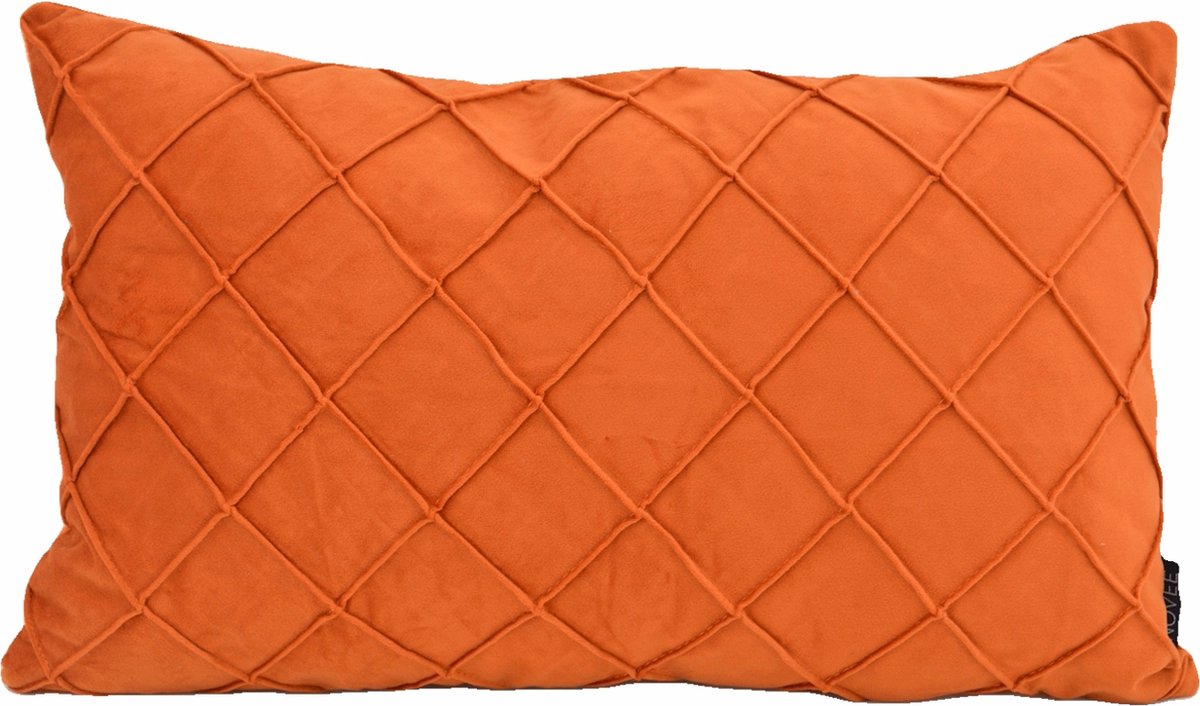 NOVÉE Velvet Cross Terracotta Kussenhoes | Fluweel/Polyester | 30 x 50 cm oranje