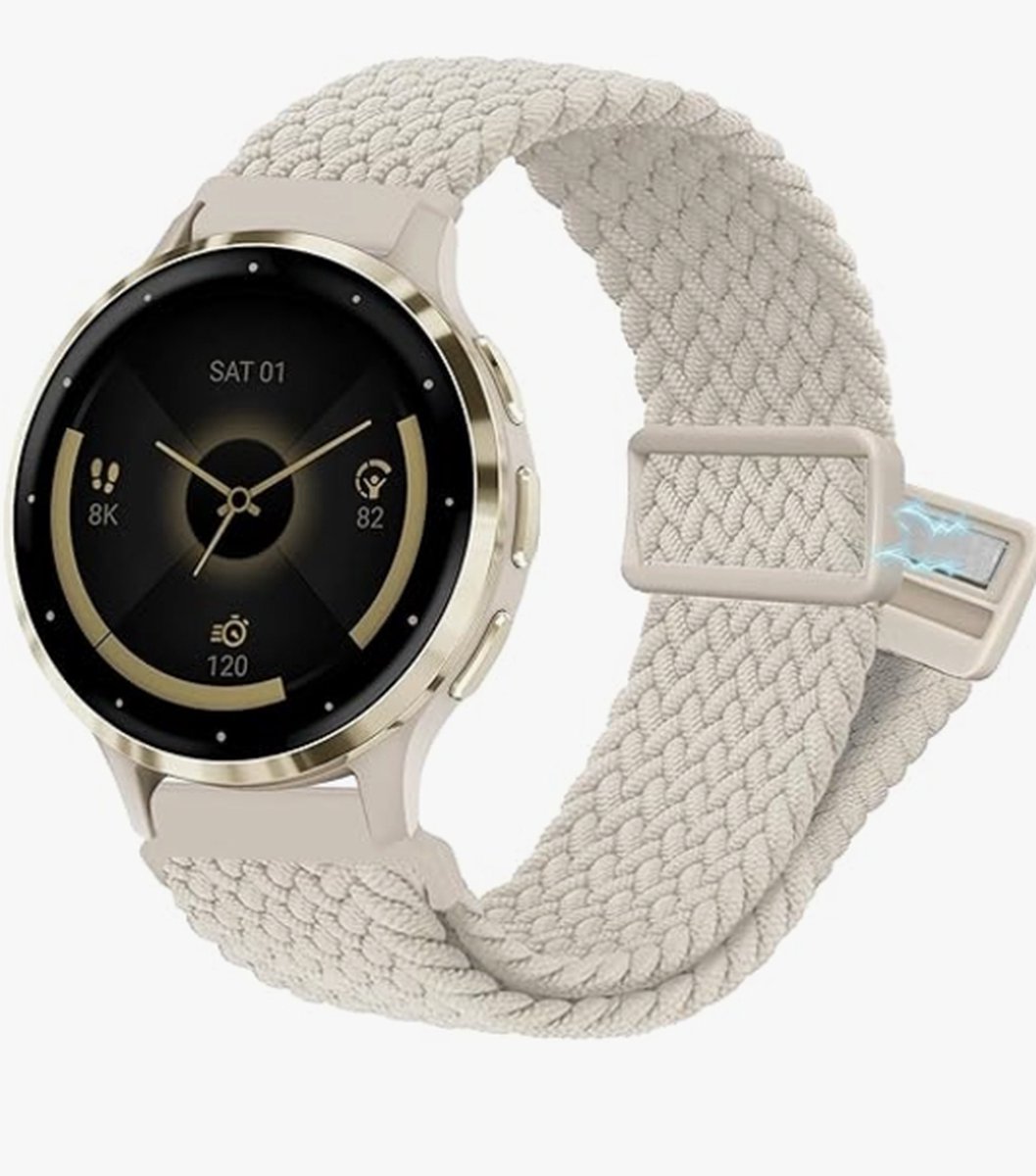 18 mm gevlochten nylon rekbare armband met magneetsluiting voor Garmin Venu 3S - Vivoactive 4S - Vivomove 3S - Venu 2S, zachte strik, elastische polsband horlogeband