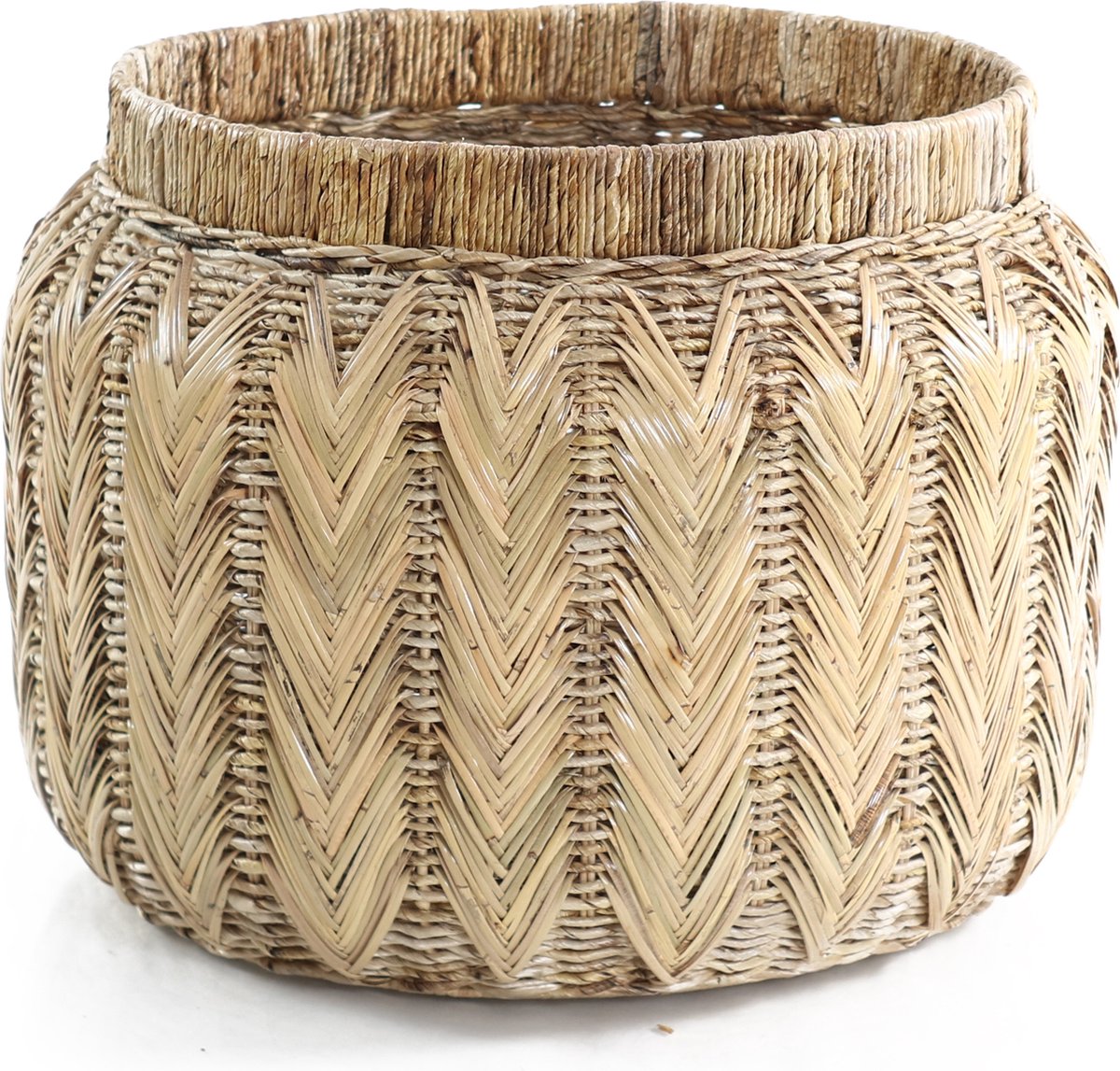 Canal Living - Cirque mand - 62 x 62 x 50 cm - Handgeweven rotan mand - Stijlvolle opberger - Tweekleurig Patroon
