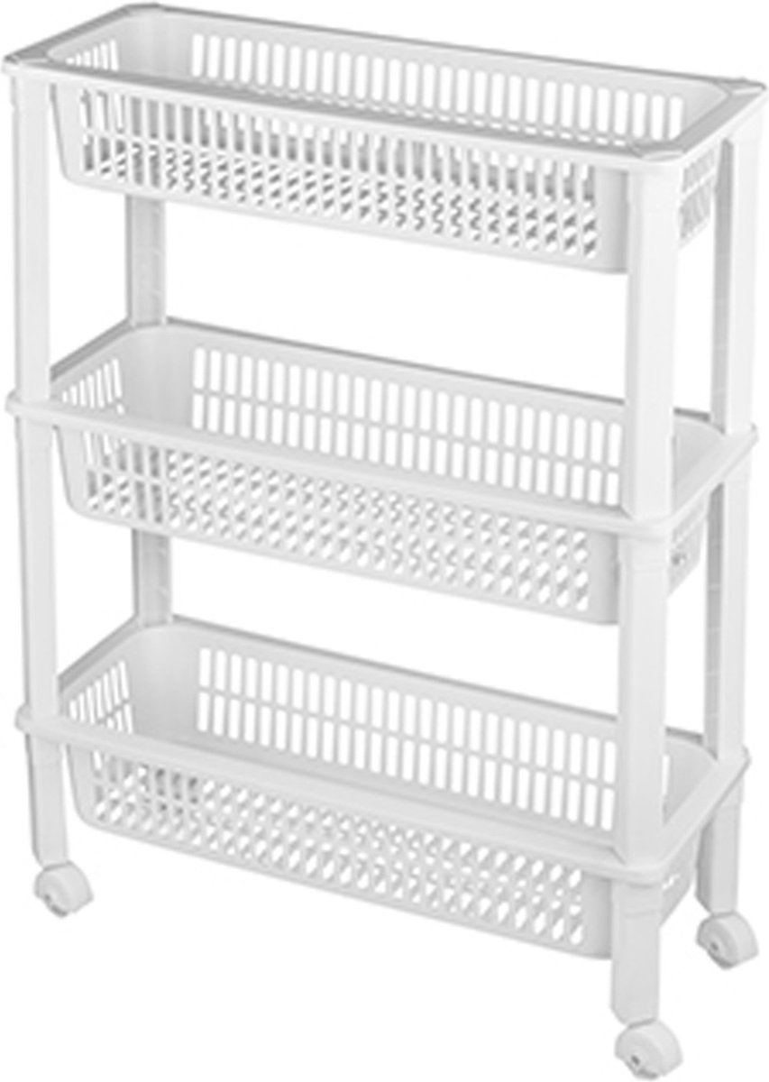 CM keukentrolley/badkamer trolley - op wieltjes - 3-laags - wit - kunststof - 51 x 20 x 68 cm