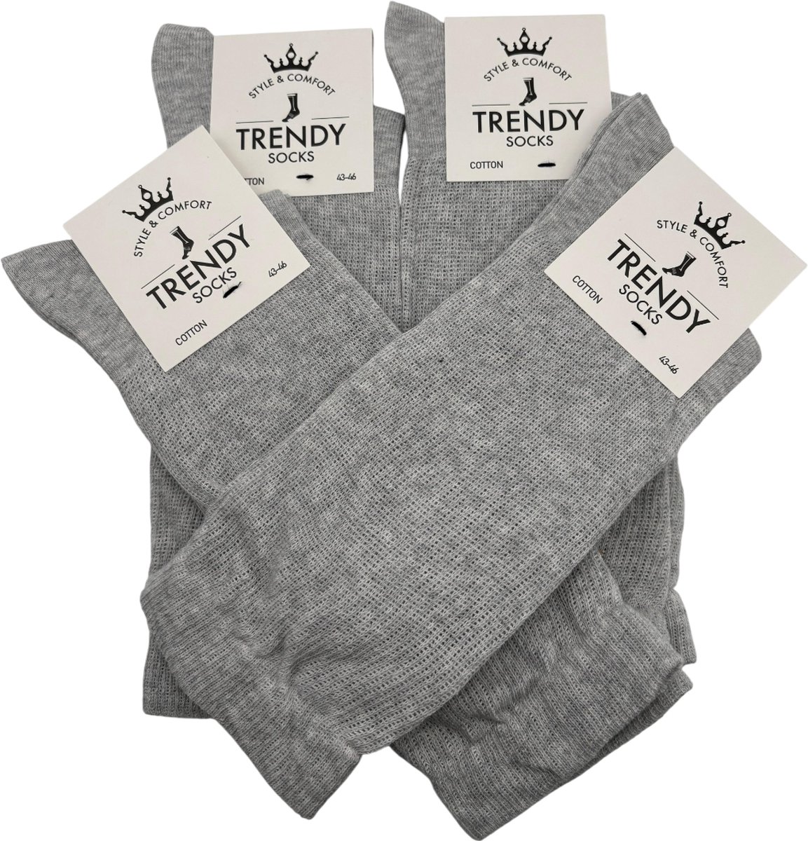 Trendy Socks | 4 Paar| Diabetische Sokken| Cadeau| Sokken voor Diabeten| Dames - Heren| Naadloos| Gewassen| Geurig| Maat 43-46|Grijs