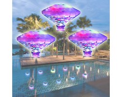 3 Stuks – Waterproof LED Zwembadlampen – Onderwater Verlichting met 7 Kleurmodi – Drijvende Diamantlampen voor Zwembad, Bad, Vijver, Aquarium en Feestdecoratie – IP68 Waterdicht – 10×10 cm – Werkt op AAA Batterijen