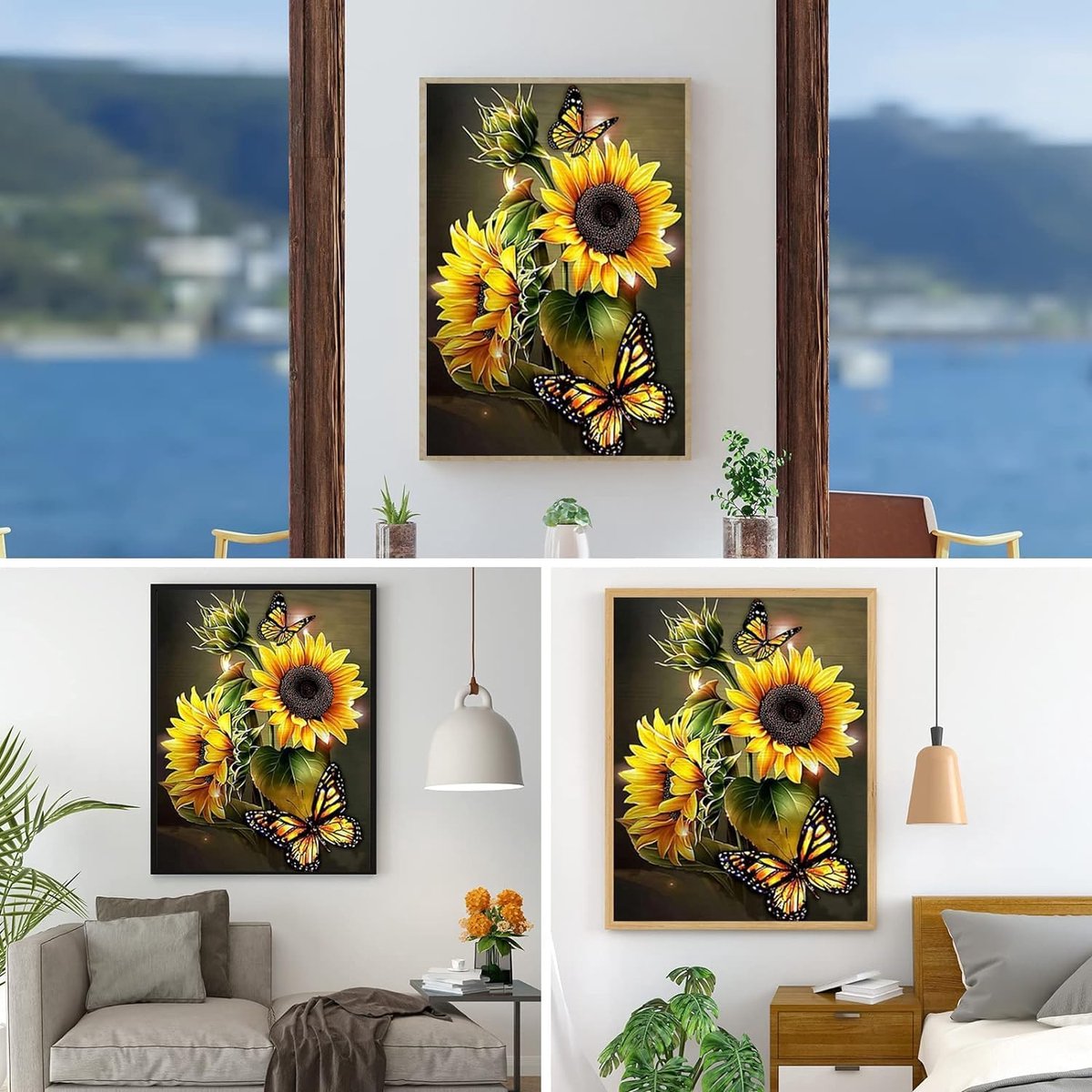 Huntex Diamond Painting Volwassenen - Diamond Painting Kinderen - Diamond Painting Pakket Volledig - Zonnebloemen met Vlinders - 30x40 cm — afbeelding 4
