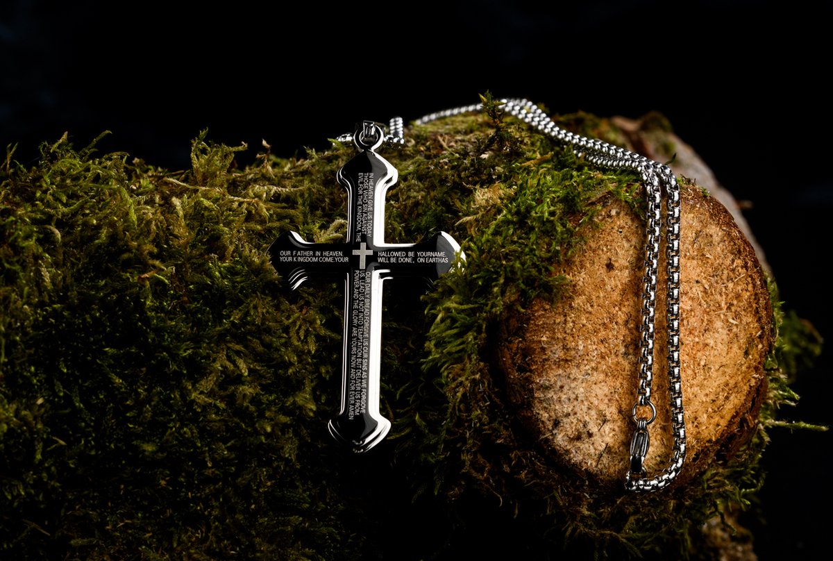 Donley Cubaanse Kruis Ketting Heren Dik - Zilveren Jezus Ketting Rozenkrans - Holy Cross Schakelketting 60 cm - Mannen Sieraden - Cadeau