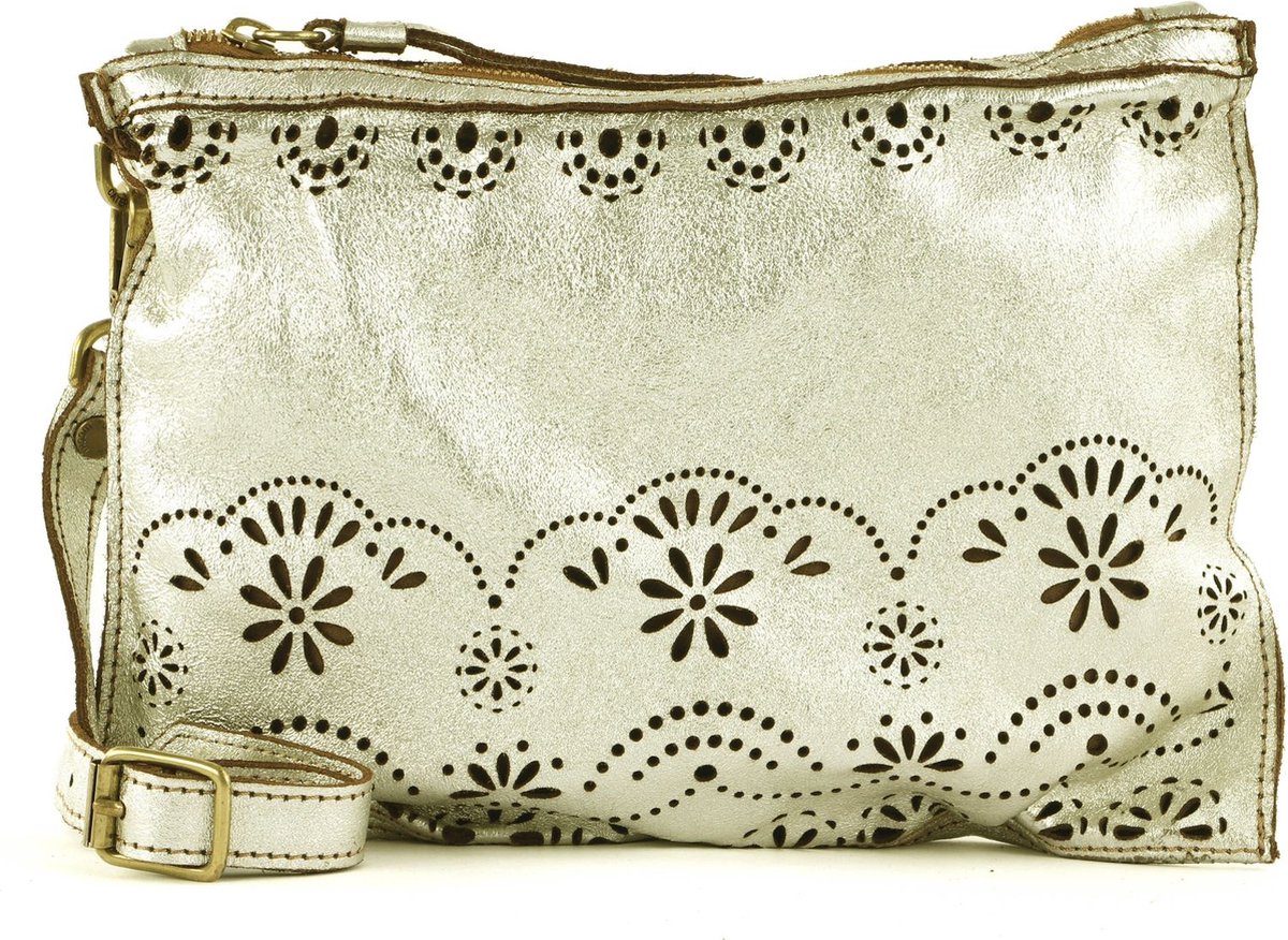 CATERINA LUCCHI Leren Schoudertas Catania Pochette Argento + T / Cognac Zilverkleurig