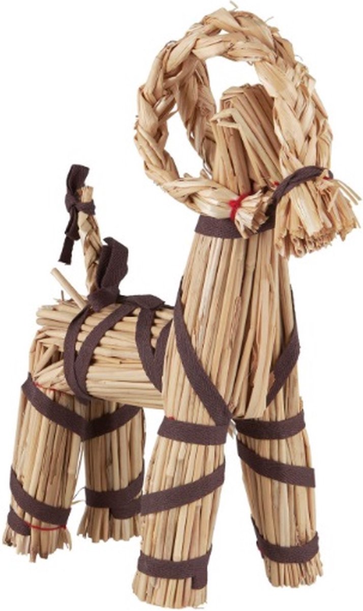 IB Laursen Traditioneel Scandinavische 'Christmas goat' met donkerbruine linten 30cm hoog