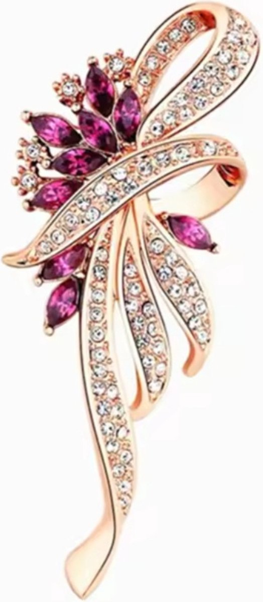 Zelto-Broche Bloemen- Dames Broche-Goudskleur- Roze- Sierspeld-Heren Broche- Broche Boetiek- Bijoux- Sierspeld-Sieraad-