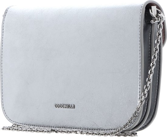 COCCINELLE Cuir Sac à épaule bandoulière Pochette Beat Rock Handbag Craquele' Leather Silver Argenté