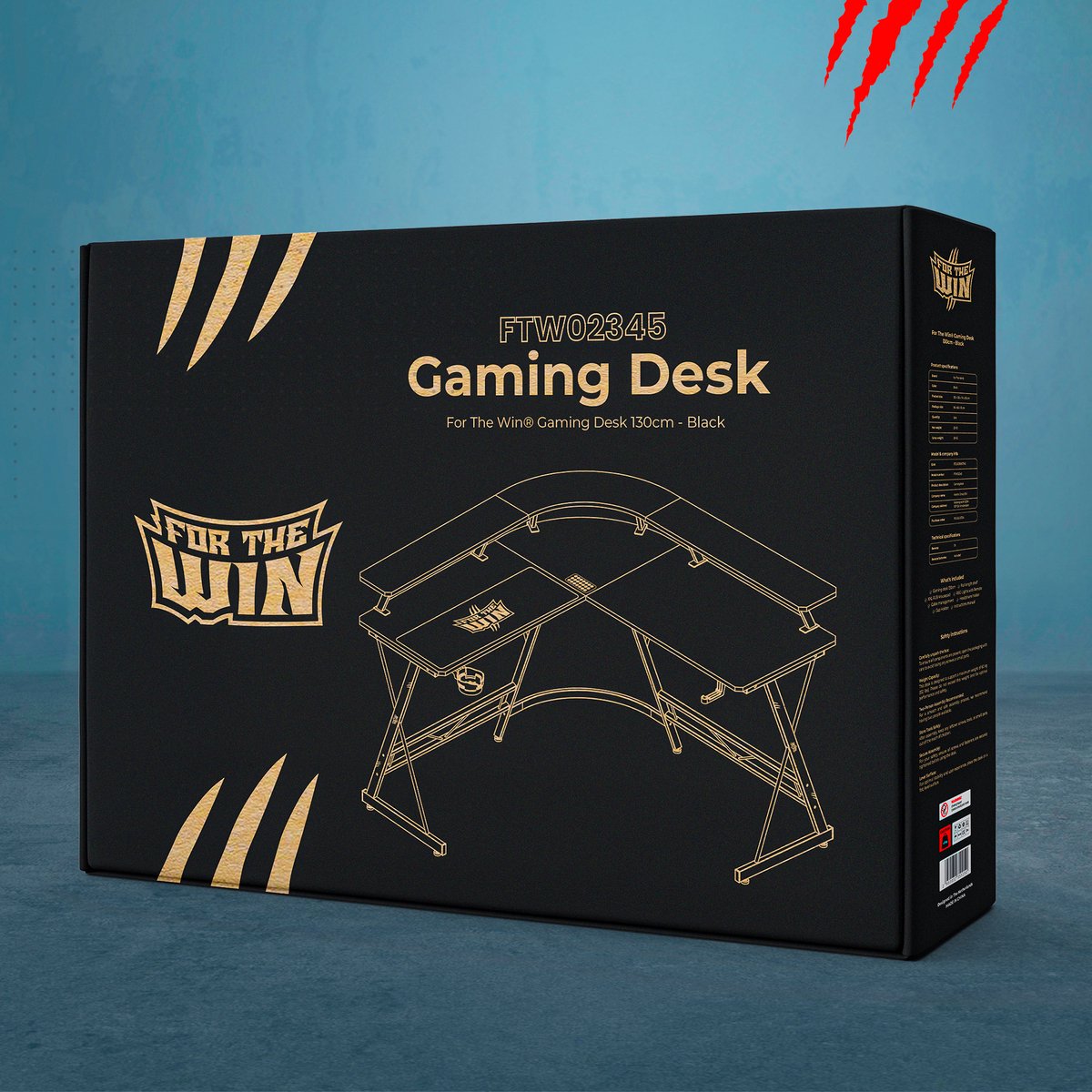 For The Win Hoekbureau - L-Vormig Game Bureau - 130x130x74 cm - Gaming Bureau met LED Verlichting - Incl. RGB Muismat - Monitor Standaard - Gaming Desk - Computer Tafel - Gaming Tafel