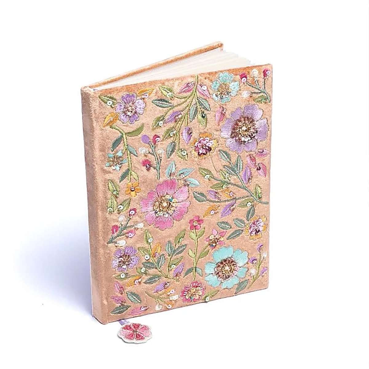 Notitieboek Beige Fluweel – Beige met Bloemen – 20 x 15 cm