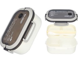 Lunchbox - Luxe bentobox - Bento box Voor volwassenen en kinderen - 3 vakjes - Lepel en vork inbegrepen - Ook te gebruiken als broodtrommel - Luchtdicht en lekvrij - 1200 ml - Wit