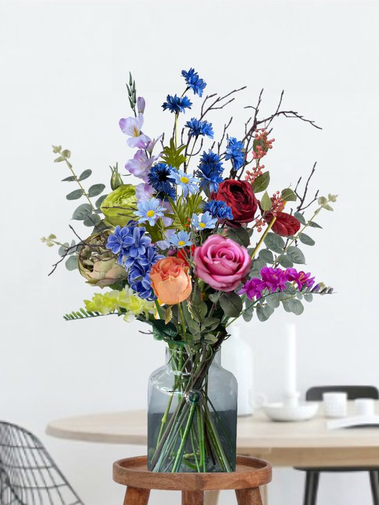 Bouquet de soie - 70-80 cm de haut - 20 tiges - bouquet à faire soi-même - DIY - toutes les fleurs artificielles livrées séparément - Printemps - multicolore - Hors vase - Bouquet de cueillette - Bouquet de champ - Fleurs artificielles