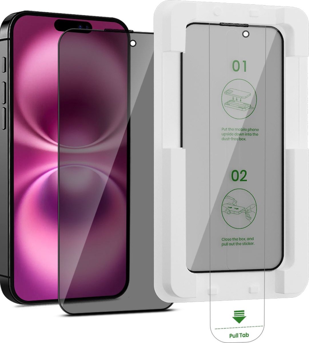 GrizzlyCoat Screenprotector geschikt voor Apple iPhone 16 Glazen | GrizzlyCoat AlignPro AntiSpy Screenprotector Privacy - Case Friendly + Installatie Frame