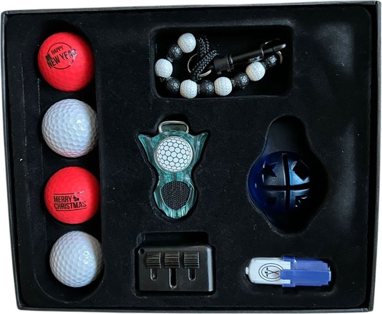 Golfpresentjes - Luxe Golf cadeau set met o.a. Kerst en oud en Happy New Year golfballen kralenteller, 4 golfballen tee, marker in luxe geschenkbox van Merkloos — afbeelding 3