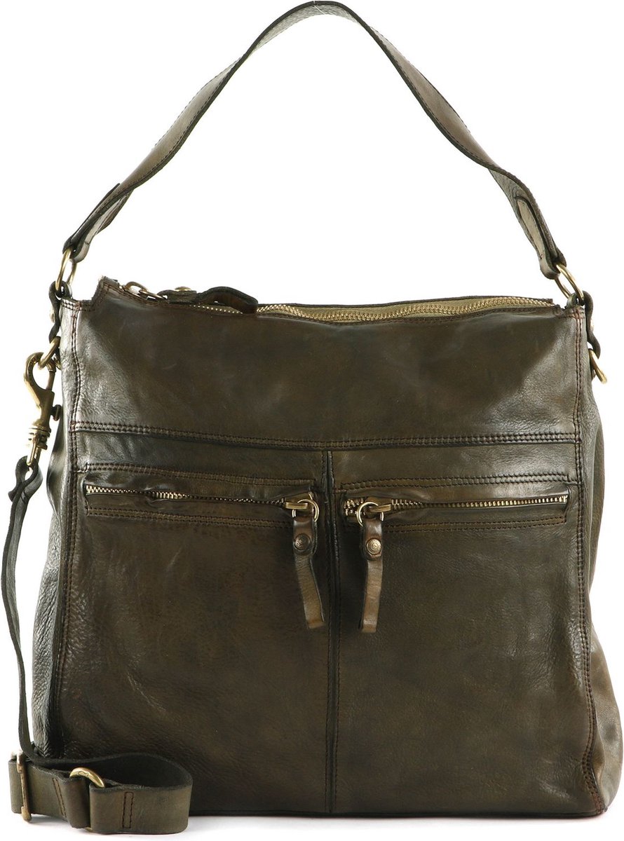 CAMPOMAGGI Leren Schoudertas Shoulder Bag Verde Militare Olijfgroen