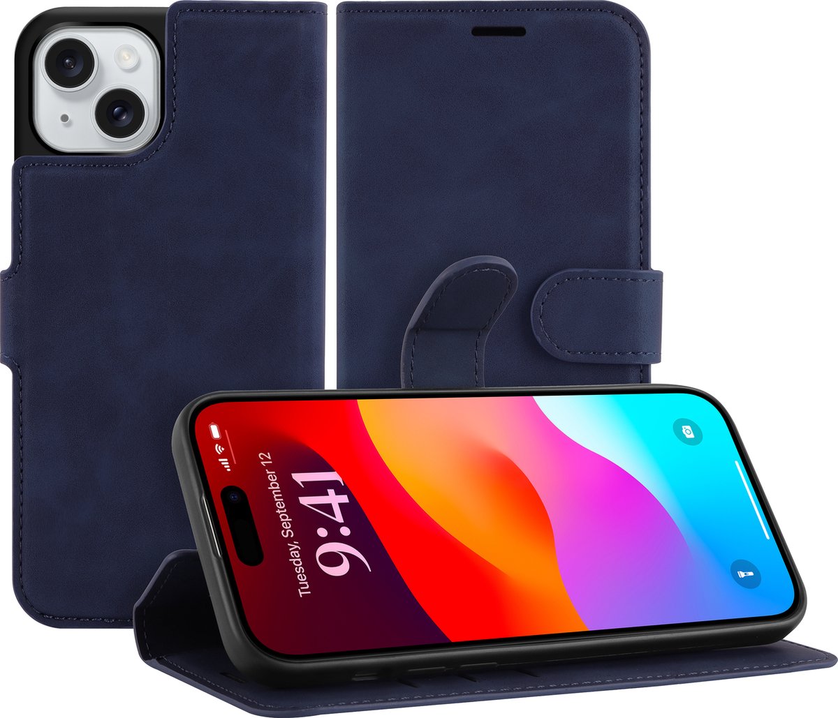 Cazy hoesje geschikt voor iPhone 15 Hoesje met Pasjeshouder - Premium Bookcase - Blauw