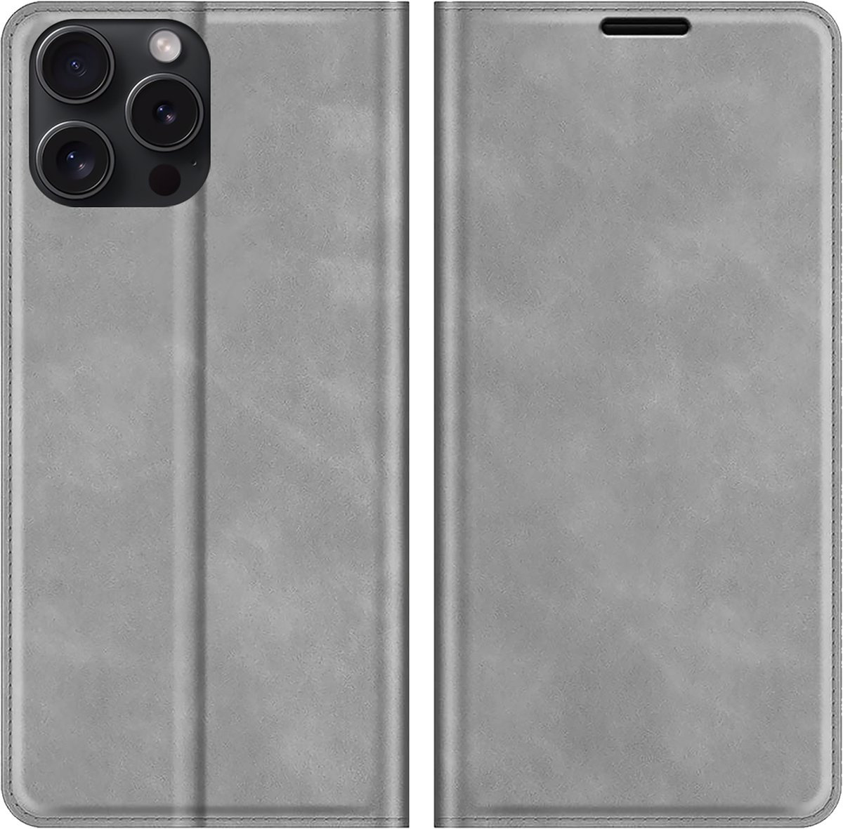 Cazy hoesje geschikt voor iPhone 15 Pro - Hoesje met Pasjeshouder - Luxe Book Case - Grijs
