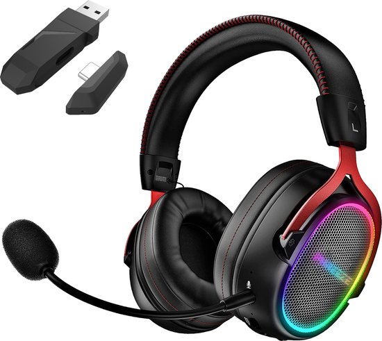 Draadloze Game Headset - 7.1 Surround Sound - Draadloos 2.4GHz, USB C en Bluetooth Gaming Headsets - 100u Batterij - Noise Cancelling Microfoon - RGB Verlichting - Geschikt voor PC PlayStation PS5 PS4 Nintendo Switch Headset Koptelefoon Accessoires