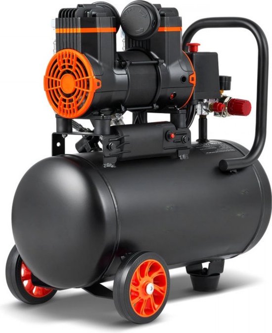 Compressor, luchtcompressor werkplaats, verrijdbaar, DC 12 V, inductiemotor, stille stille perslucht, olievrij, onderhoudsvrij, 150 psi, 6 l tank, 23 A