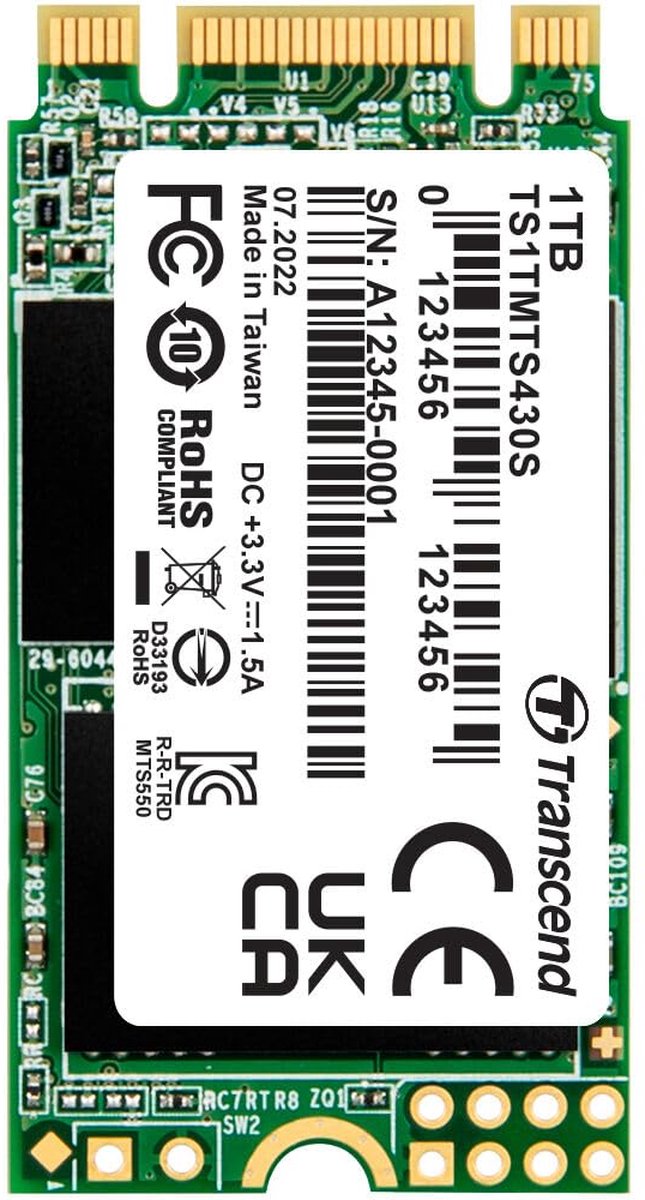 Transcend 430S 1 TB SATA M.2 SSD 2242 harde schijf M.2 SATA 6 Gb/s Retail TS1TMTS430S
