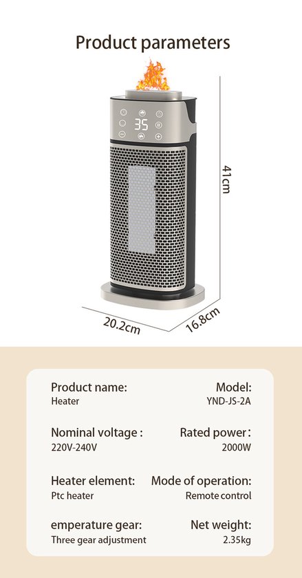 Black Friday!Homevector® Electric Heater Pro - Radiateur Soufflant - Radiant Electrique - 3 Positions - 2000W - Indication LED - Rotatif - Zwart
