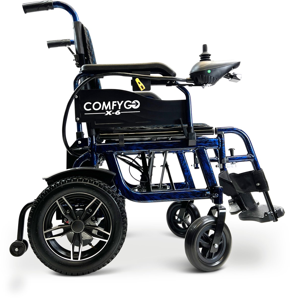 Comfygo X-6 Elektrische Rolstoel voor volwassenen, Lichtgewicht, Opvouwbaar, 20AH Li-ion batterij, bereik tot 30 km, Blauw, 51cm