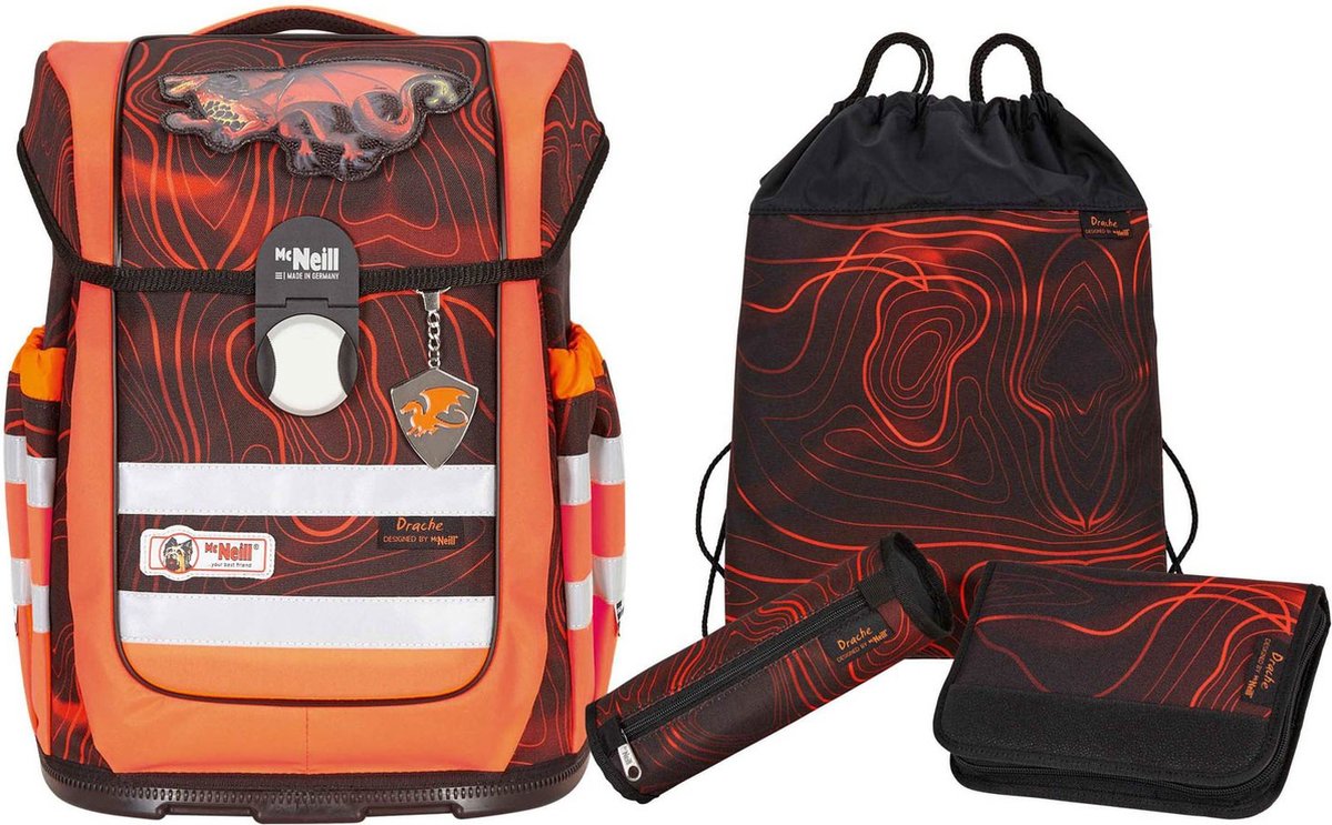McNeill Schooltas Ergo Complete DIN Set 4-delig Drache Rood Veelkleurig