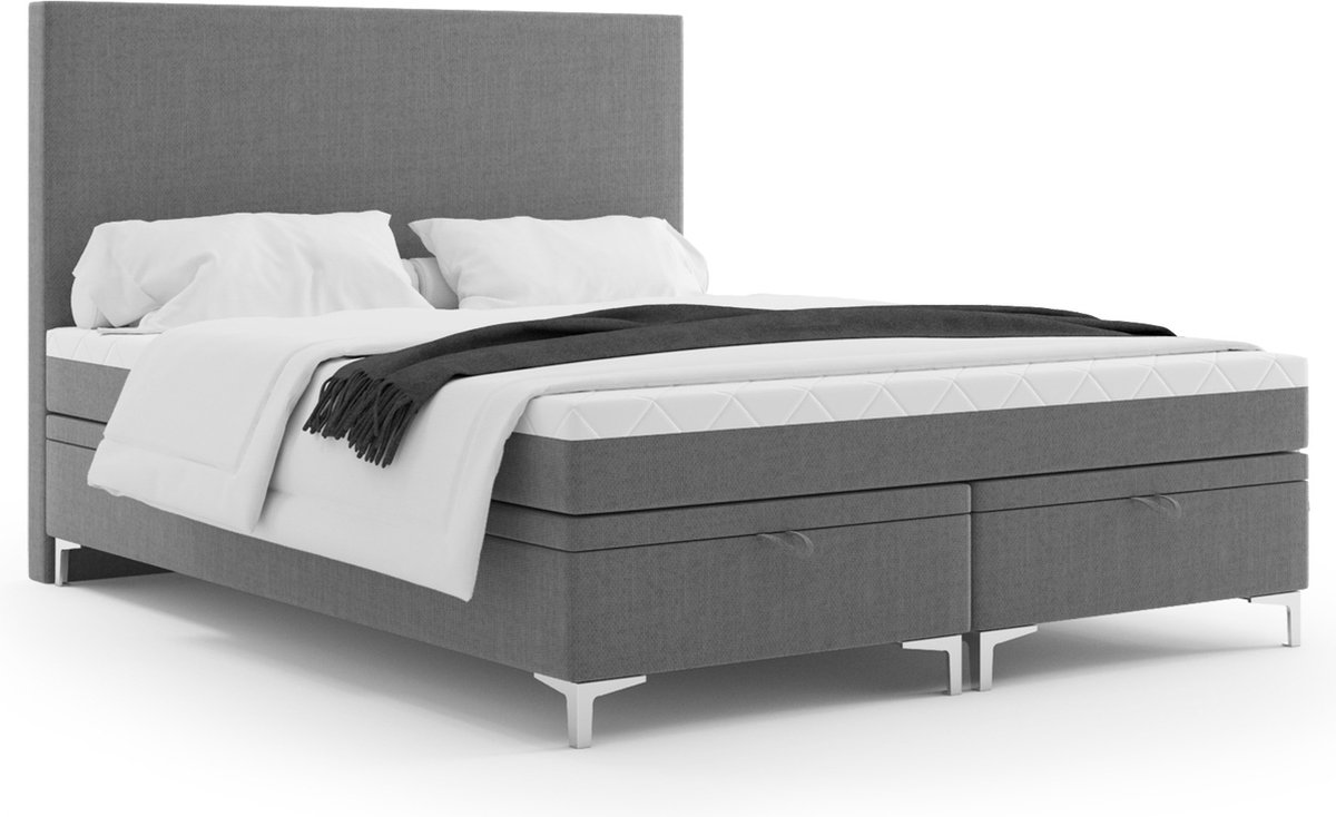 Meuba Home - Amara Boxspring - Grijs - 180x200 - Stof - Met topper 8cm